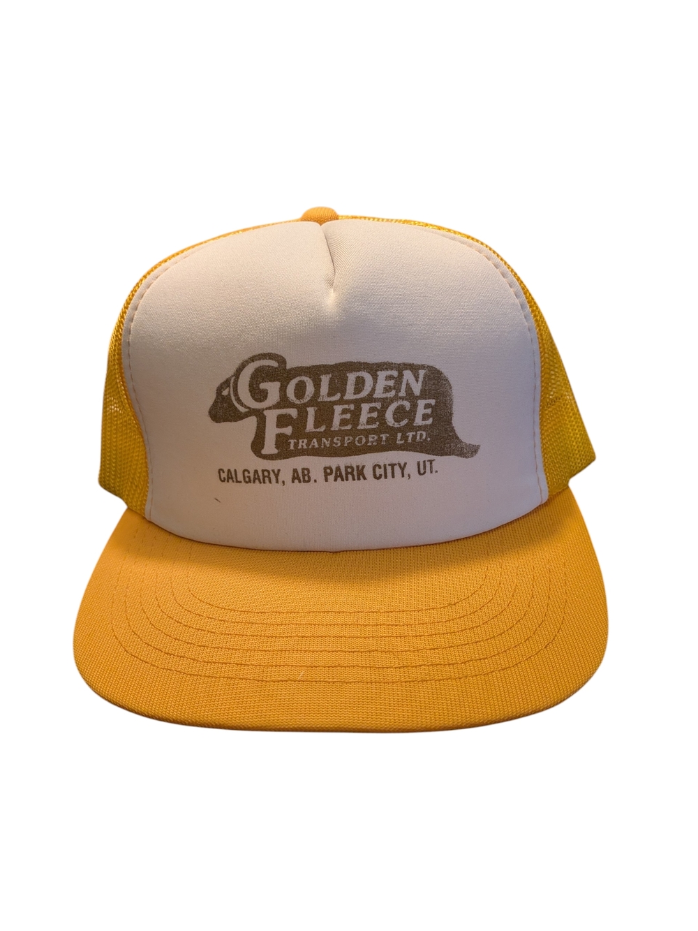 YR Vintage 80s Golden Fleece Yellow & White Trucker Hat Made In Korea